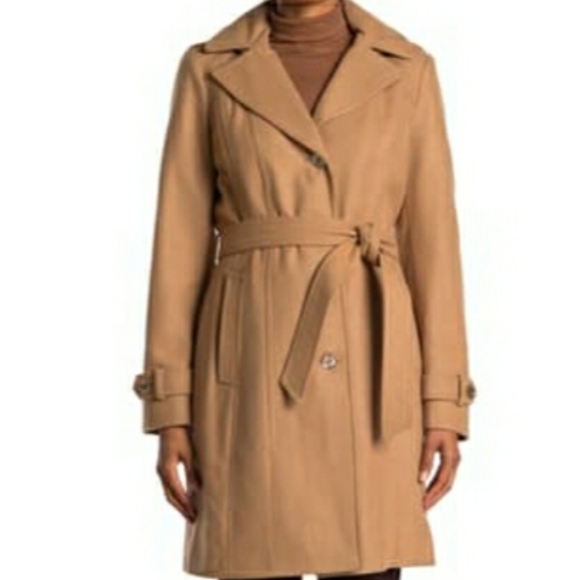 Michael Kors Missy Belted Wool Blend Trench Coat - Picture 3 of 7